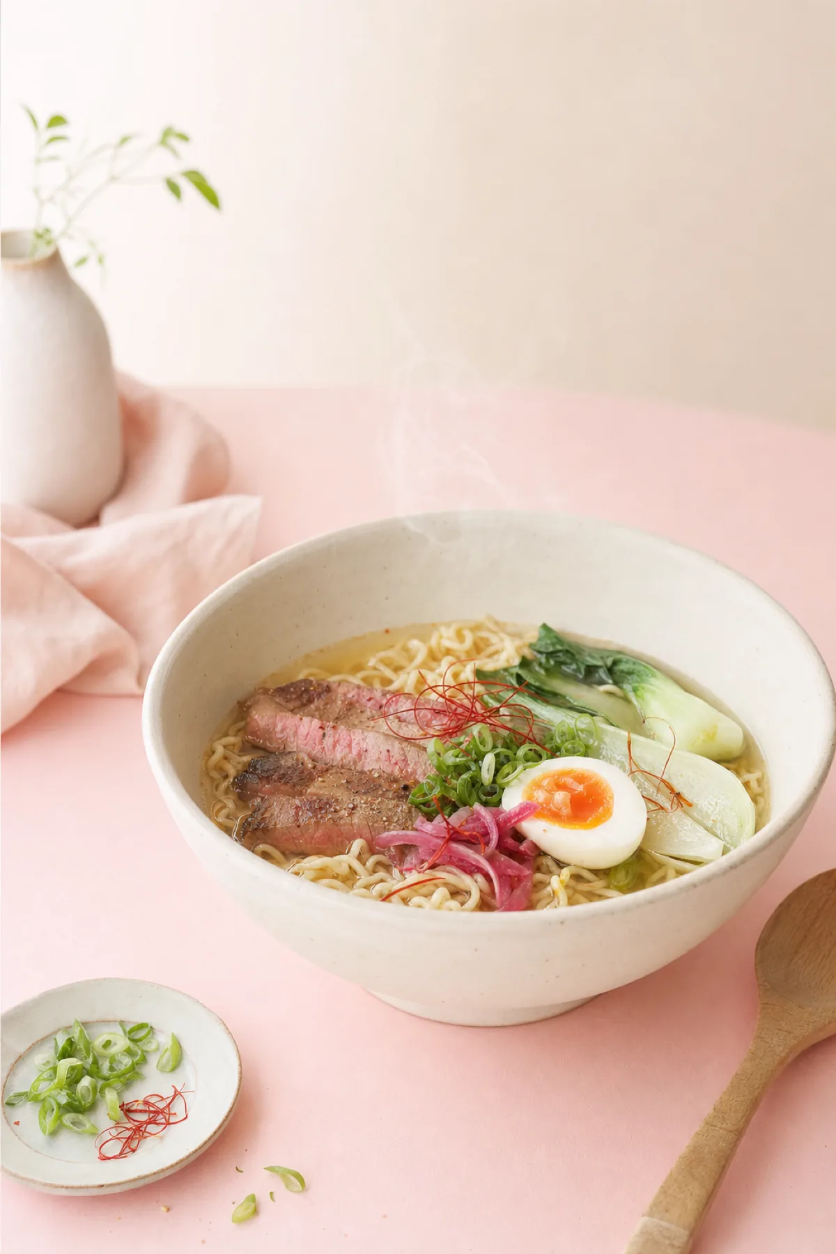 Ramen z jajkiem i plastrami wołowiny